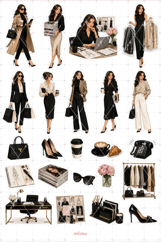 Devil Wears Prada Moda Editörü Kadın Sticker Seti Ofis Şıklığı Temalı İkili Dekoratif Etiket