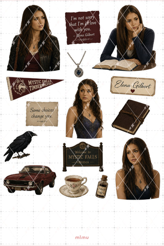 Elena Gilbert Sticker Seti Mystic Falls ve Gençlik Temalı Dekoratif 2'li Etiket