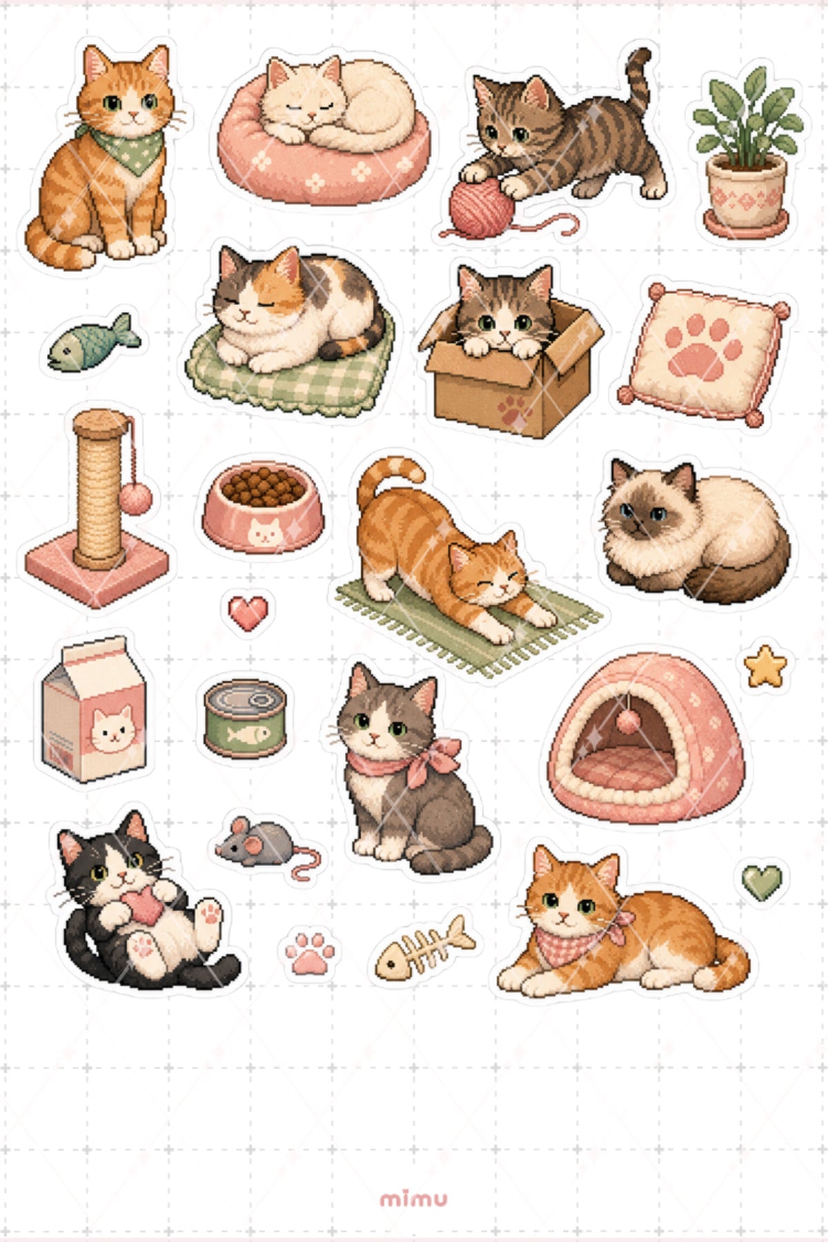 Pixel Art Kedi Sticker Seti Patili Dostlar Temalı Dekoratif 2'li Etiket