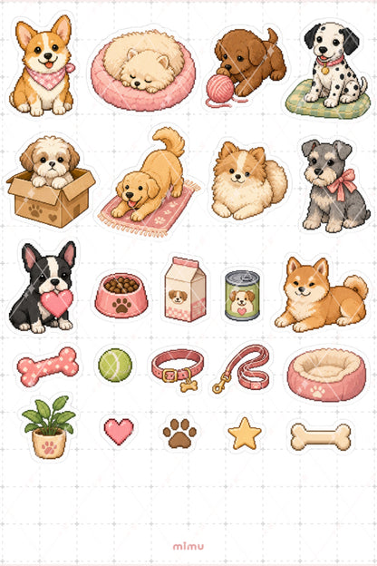 Pixel Art Köpek Sticker Seti Patili Dostlar Temalı Dekoratif 2'li Etiket