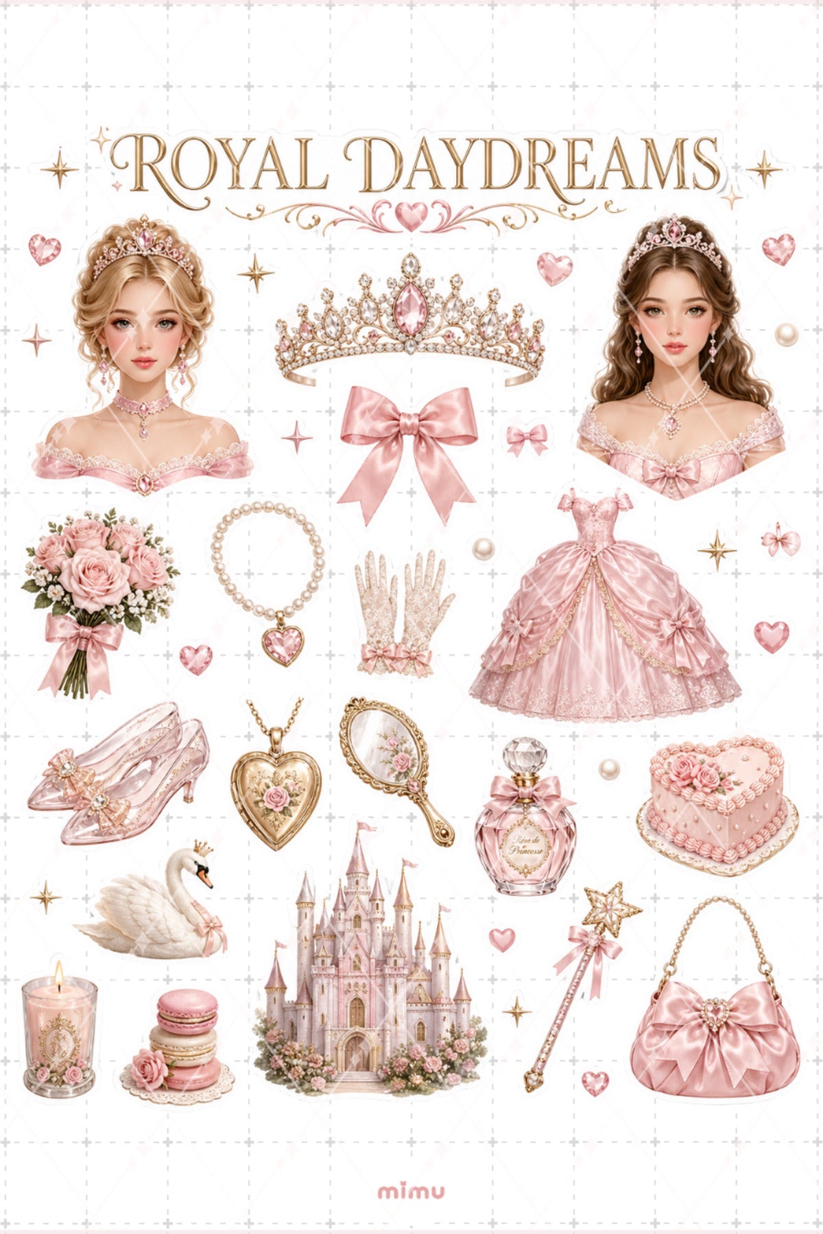 Enchanted Princess Sticker Seti Mavi Pembe Prenses Kolaj Masal Temalı 2li Etiket