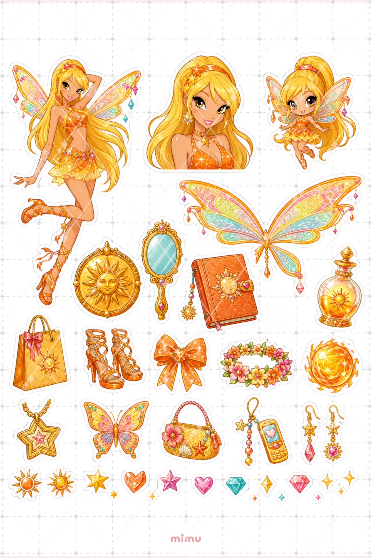 Stella Güneş Perisi Sticker Seti Winx Club, Etiket Sihirli Kız Temalı 2li Etiket