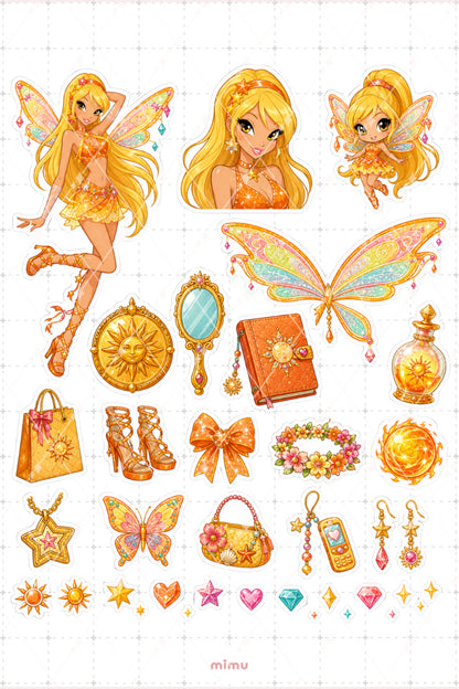Stella Güneş Perisi Sticker Seti Winx Club, Etiket Sihirli Kız Temalı 2li Etiket