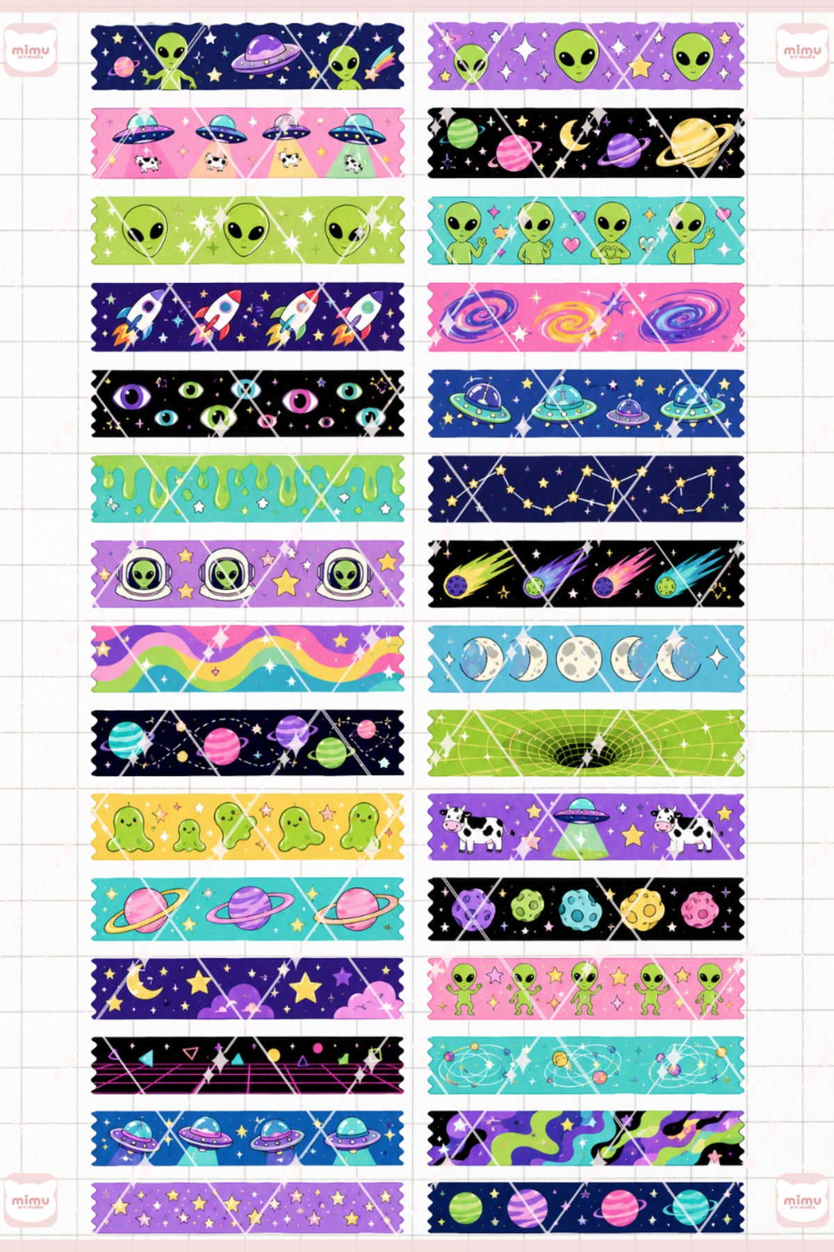 Uzaylı Temalı Washi Tape Seti Estetik Etiket Defter Günlük Scrapbook Süslemesi