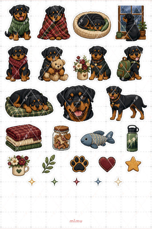 Pixel Art Rottweiler Köpek Sticker Seti Irk Köpek Temalı Dekoratif 2'li Etiket