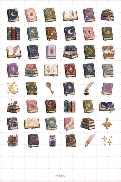 Pixel Art Kitap Sticker Seti Okuma ve Kütüphane Temalı Dekoratif 2'li Etiket