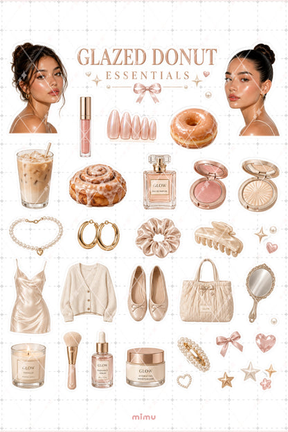 Glazed Donut Girl Sticker Seti Nude Bej Estetik Makeup Kolaj 2li Etiket