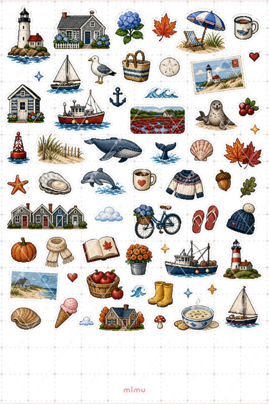 Pixel Art Massachusetts Sticker Seti Amerika Eyalet Temalı Dekoratif 2'li Etiket