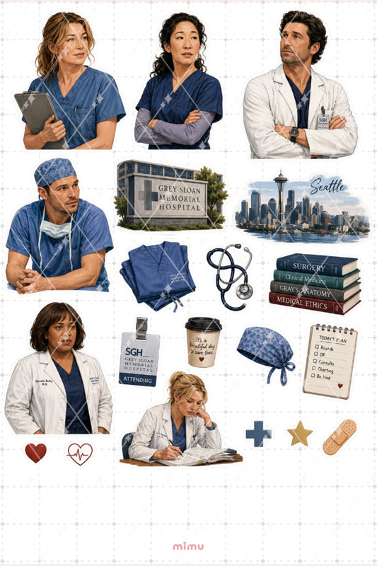 Grey's Anatomy Sticker Seti Hastane ve Cerrahlık Temalı Dekoratif 2'li Etiket