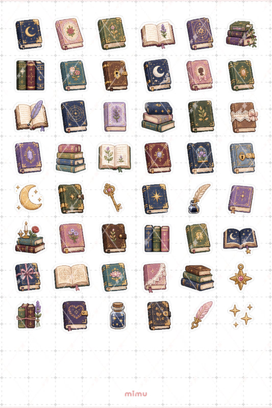 Pixel Art Kitap Sticker Seti Okuma ve Kütüphane Temalı Dekoratif 2'li Etiket