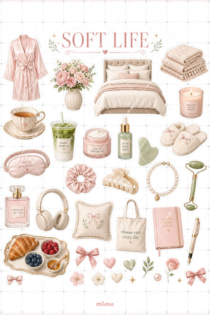 Soft Life Self Care Sticker Seti Pembe Bej Cozy Yaşam Temalı 2li Etiket - 2