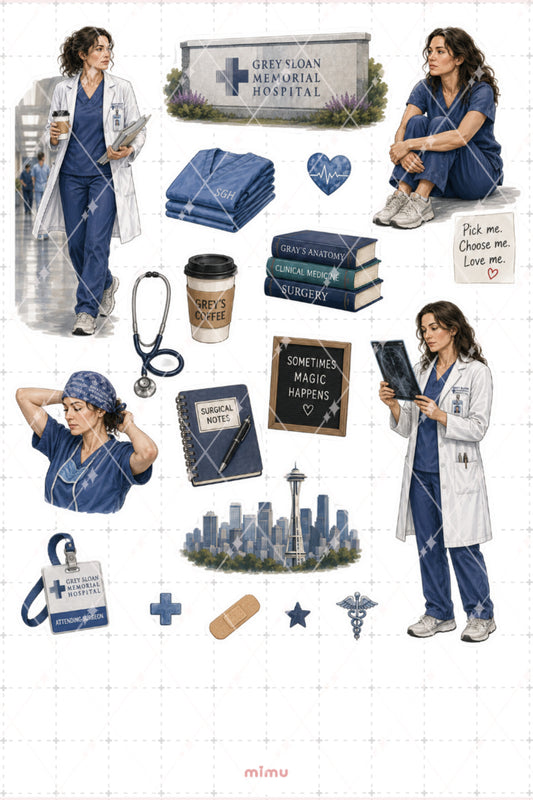 Grey's Anatomy 2 Sticker Seti Hastane ve Doktorluk Temalı Dekoratif 2'li Etiket