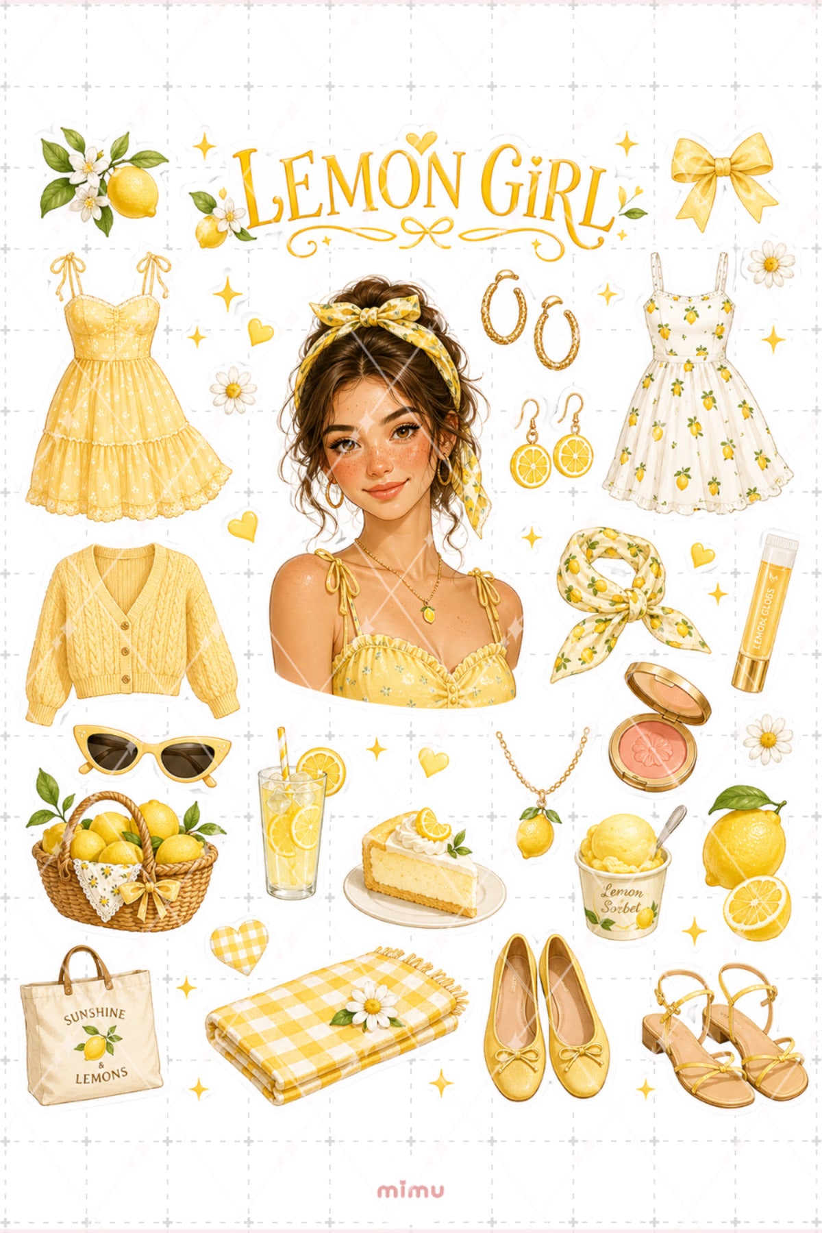 Lemon Girl Sticker Seti Sarı Limon Kız Temalı 2li Dekoratif Etiket