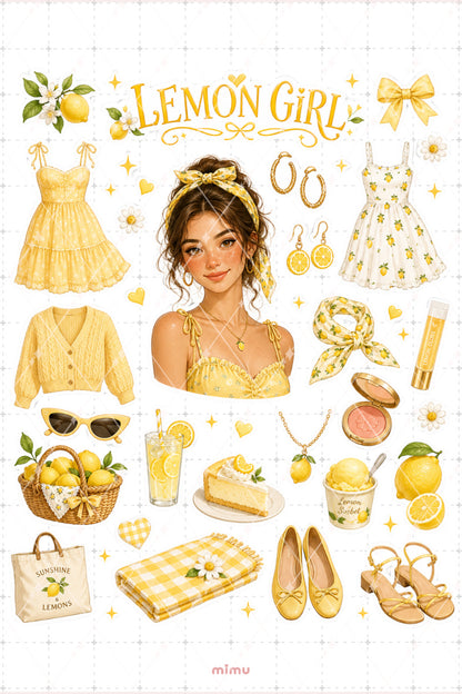 Lemon Girl Sticker Seti Sarı Limon Kız Temalı 2li Dekoratif Etiket