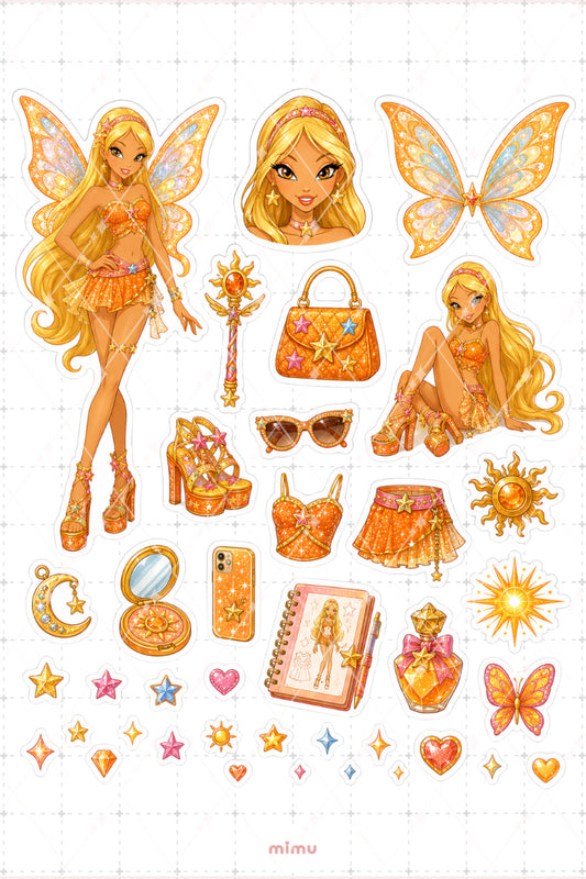 Stella Güneş Perisi Sticker Seti Winx Club Sihirli Kız Temalı 2li Etiket
