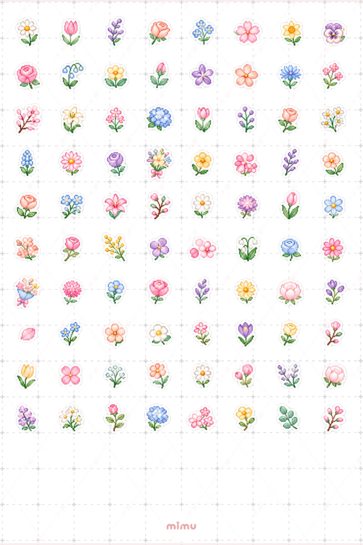 Pixel Art Çiçek Sticker Seti Floral Bahar Temalı Dekoratif 2'li Etiket - 2