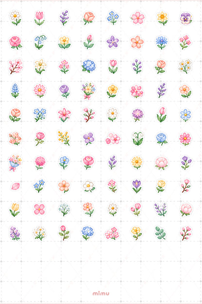Pixel Art Çiçek Sticker Seti Floral Bahar Temalı Dekoratif 2'li Etiket - 2