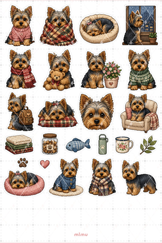 Pixel Art Yorkshire Terrier Sticker Seti Irk Köpek Temalı Dekoratif 2'li Etiket
