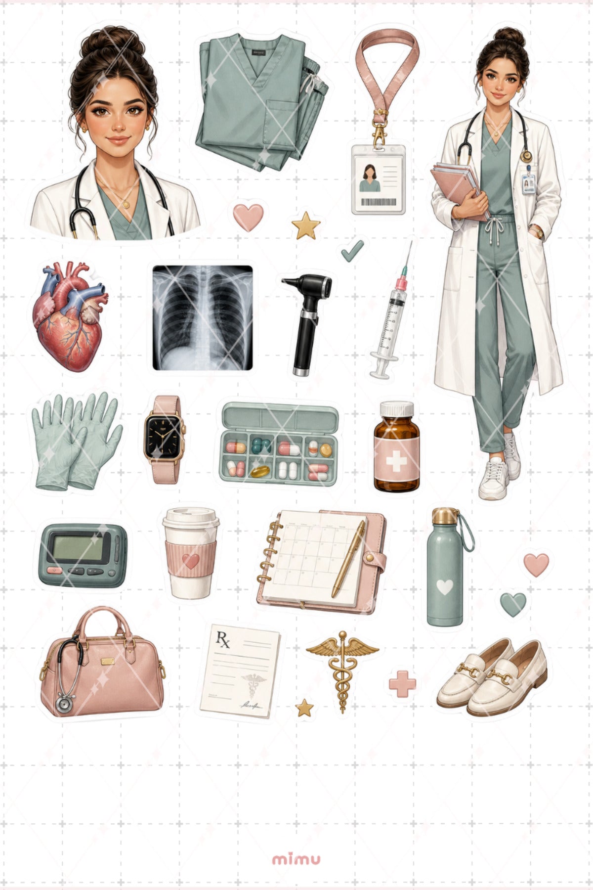 Doktor Kız Sticker Seti Tıp Hastane Temalı Dekoratif 2'li Etiket