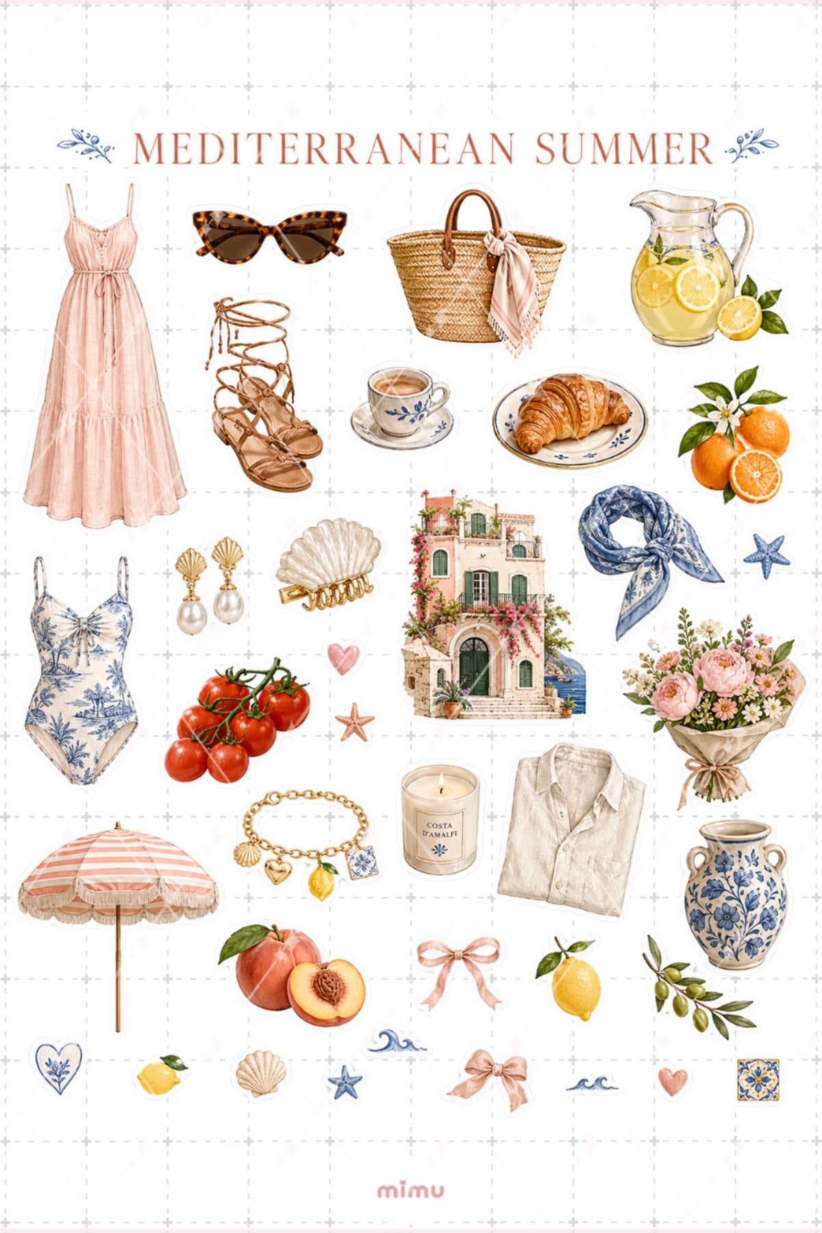Mediterranean Summer Sticker Seti Akdeniz Yaz Tatili Estetiği 2li Etiket
