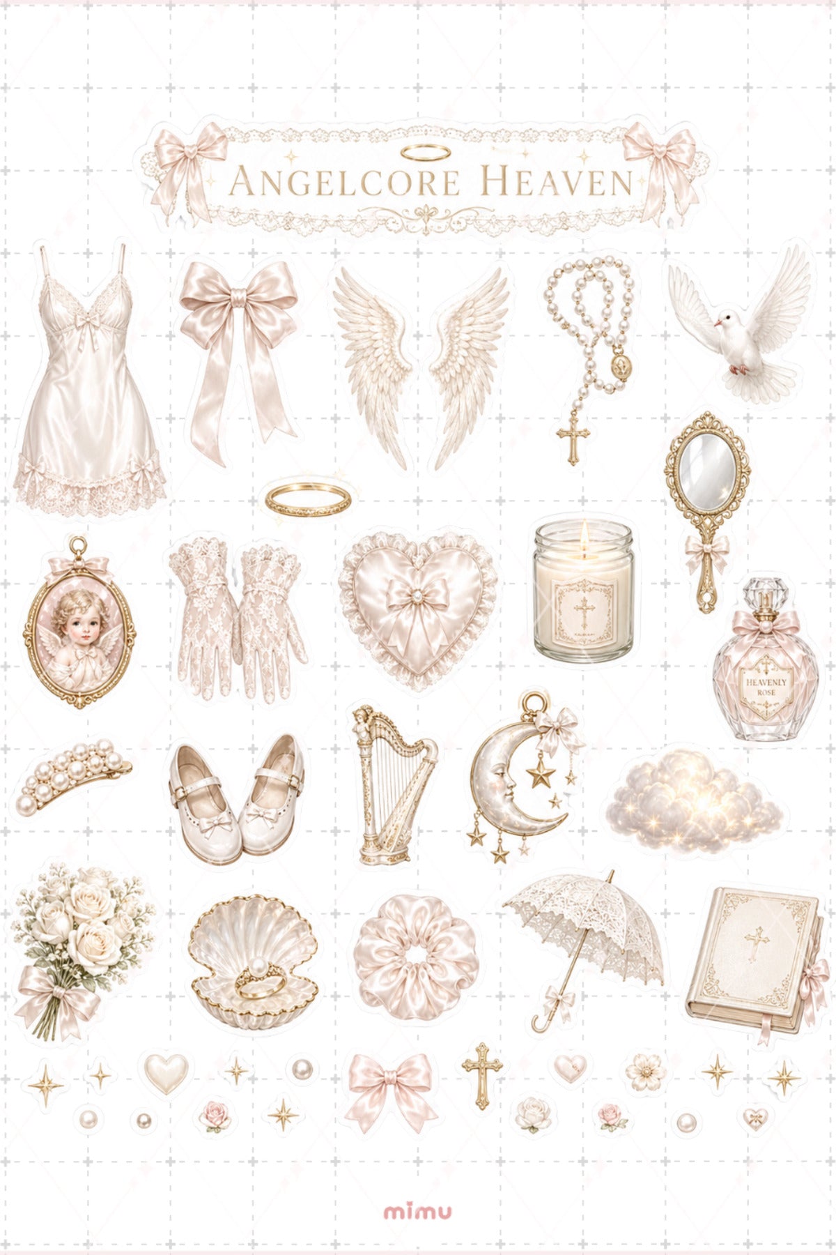 Angelcore Heaven Sticker Seti Melek Temalı Krem Ekru Romantik Estetik 2li Etiket - 2