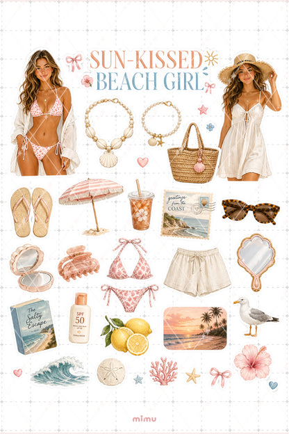 Beach Girl Essentials Sticker Seti Yazlık Plaj Estetiği Deniz Temalı 2li Etiket