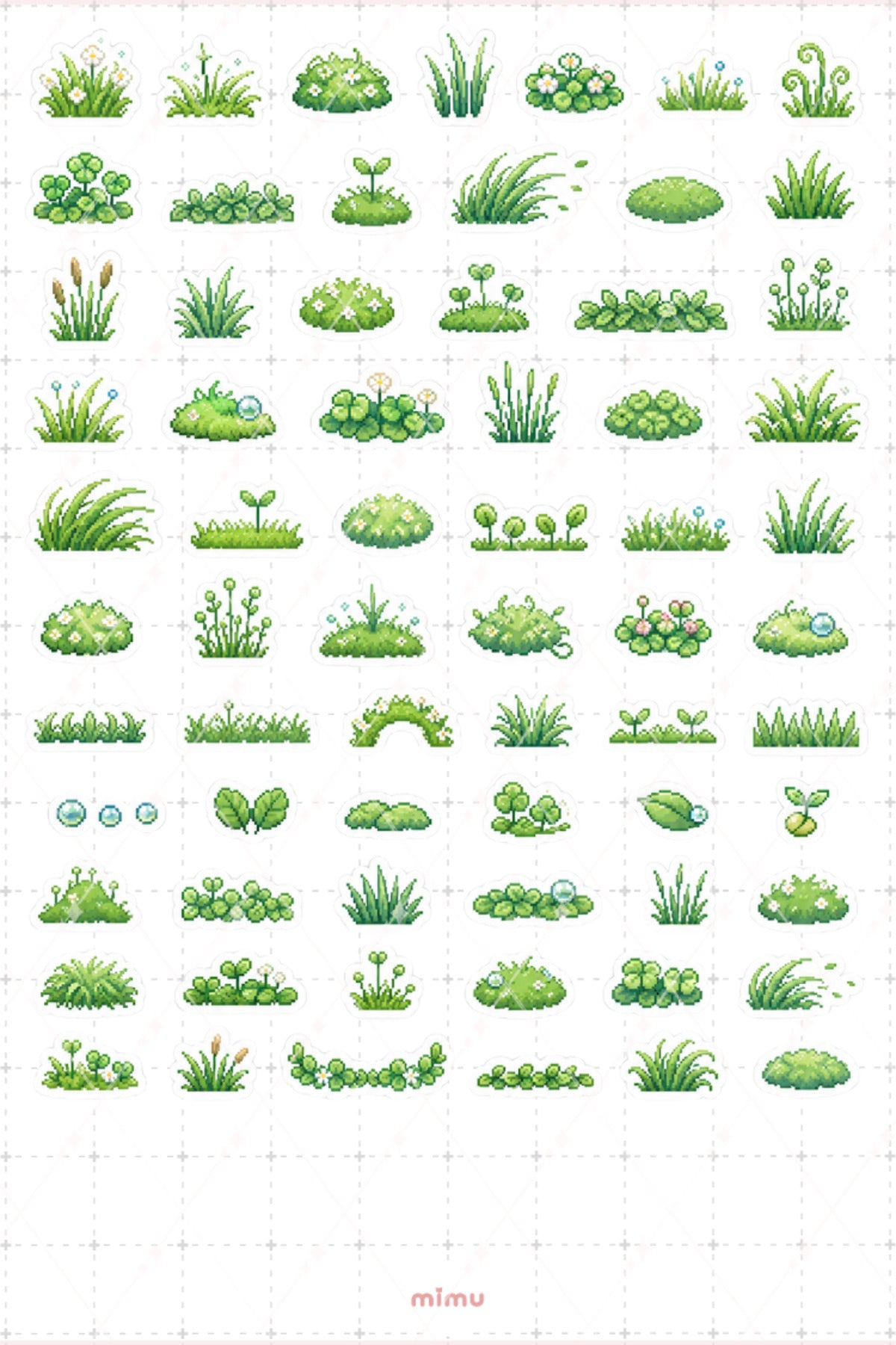 Pixel Art Çimen Sticker Seti Grass Doğa ve Bahçe Temalı Dekoratif 2'li Etiket