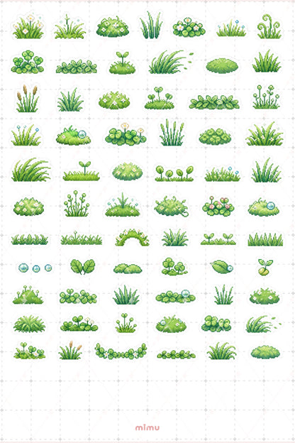 Pixel Art Çimen Sticker Seti Grass Doğa ve Bahçe Temalı Dekoratif 2'li Etiket