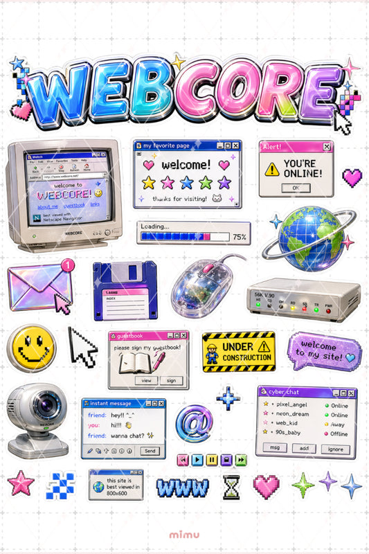 Webcore Sticker Seti Retro İnternet Bilgisayar Pixel Estetiği 2li Etiket