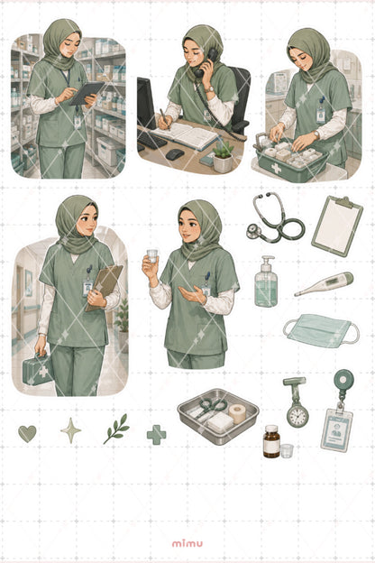 Hemşire Sticker Seti Hastane ve Hemşirelik Temalı Dekoratif 2'li Etiket