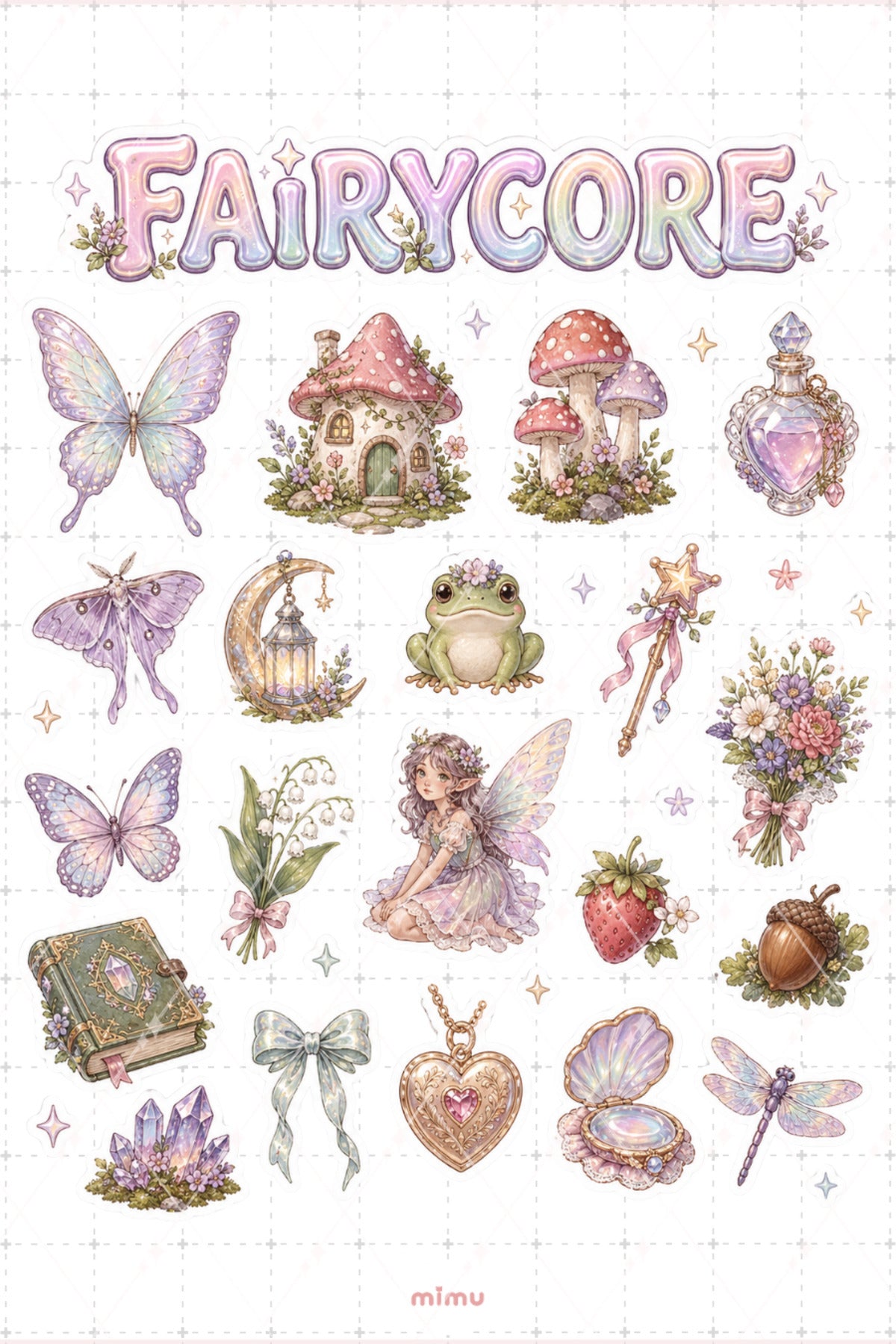Fairycore Sticker Seti Peri Böcek Mantar Ormanı Pastel 2li Etiket