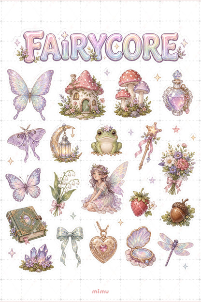 Fairycore Sticker Seti Peri Böcek Mantar Ormanı Pastel 2li Etiket