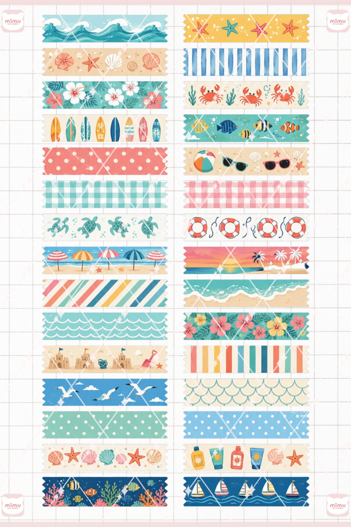 Kumsal Temalı Washi Tape Seti Estetik Etiket Defter Günlük Scrapbook Süslemesi