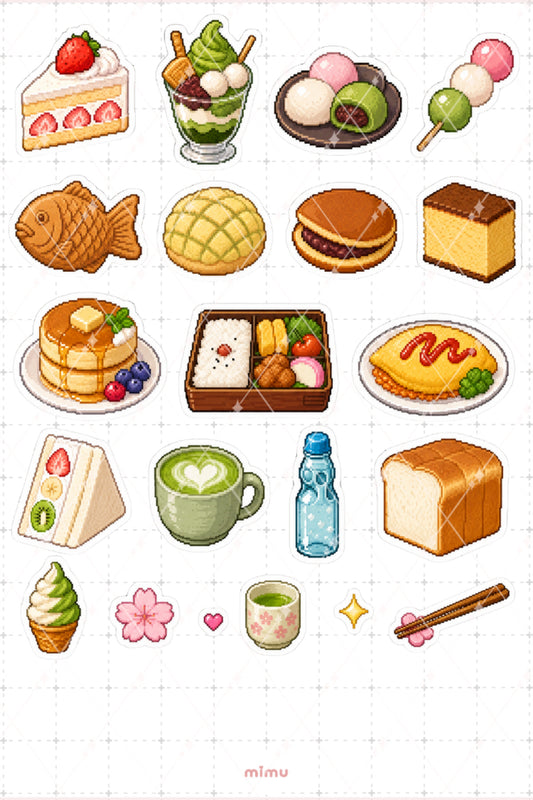 Pixel Art Japon Mutfağı Sticker Seti Sushi ve Ramen Temalı Dekoratif 2'li Etiket