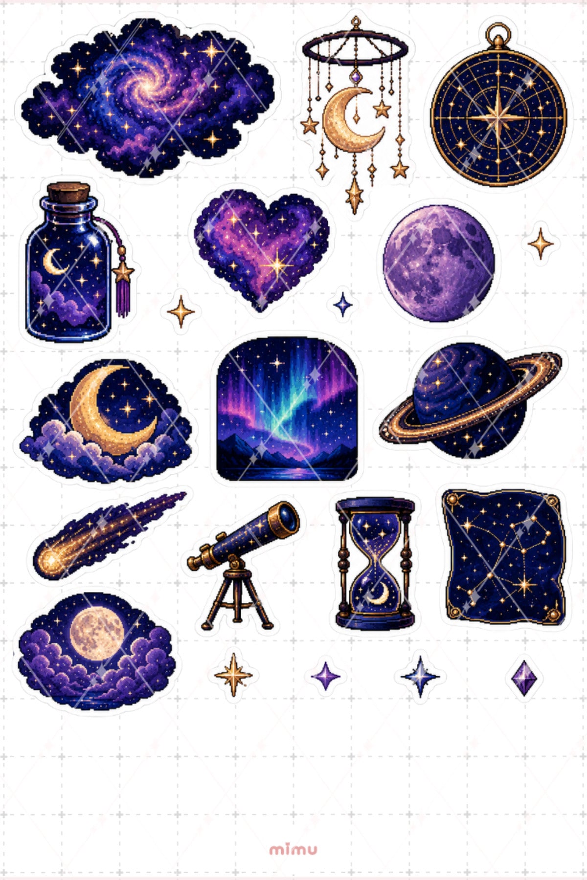 Pixel Art Uzay Sticker Seti Space Galaksi Temalı Dekoratif 2'li Etiket