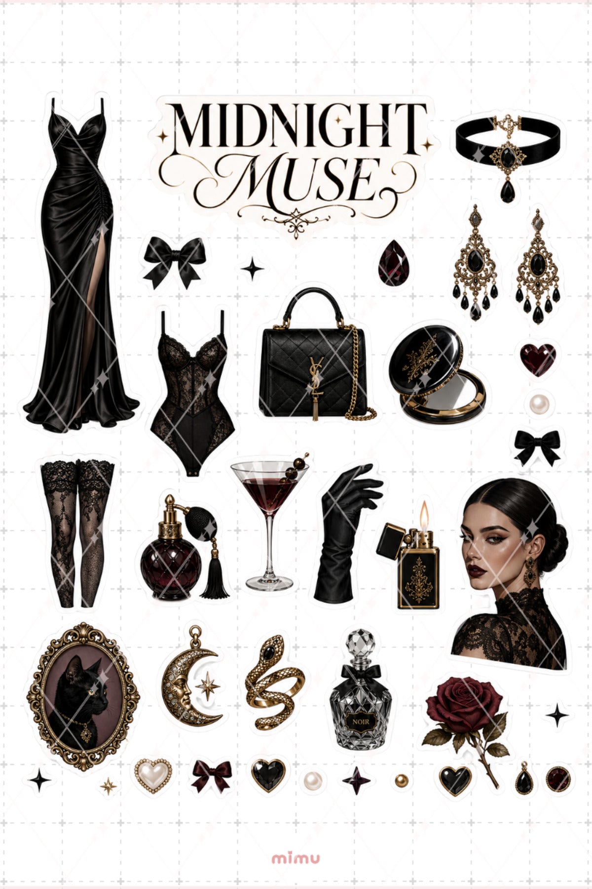 Dark Feminine Sticker Seti Siyah Gotik Kadın Temalı 2li Dekoratif Etiket - 2