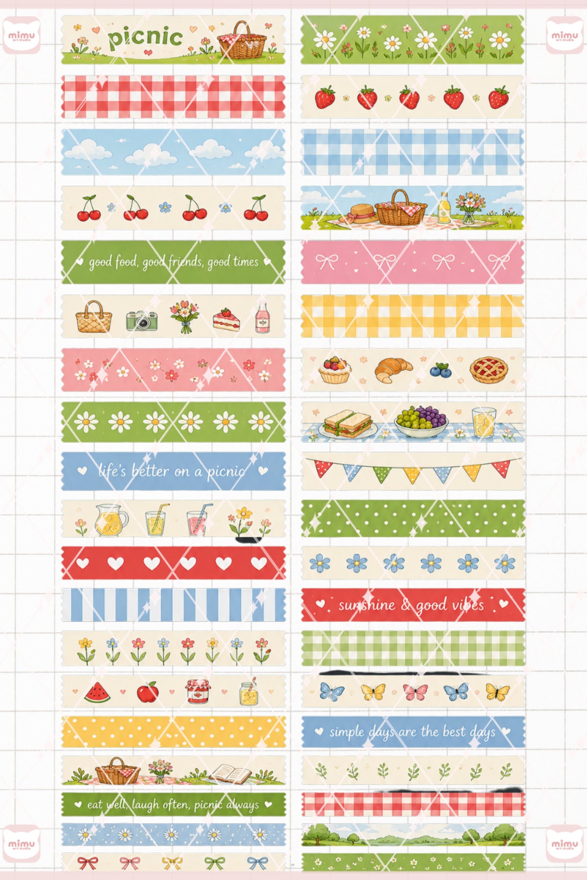 Piknik Temalı Washi Tape Seti Estetik Etiket Defter Günlük Scrapbook Süslemesi