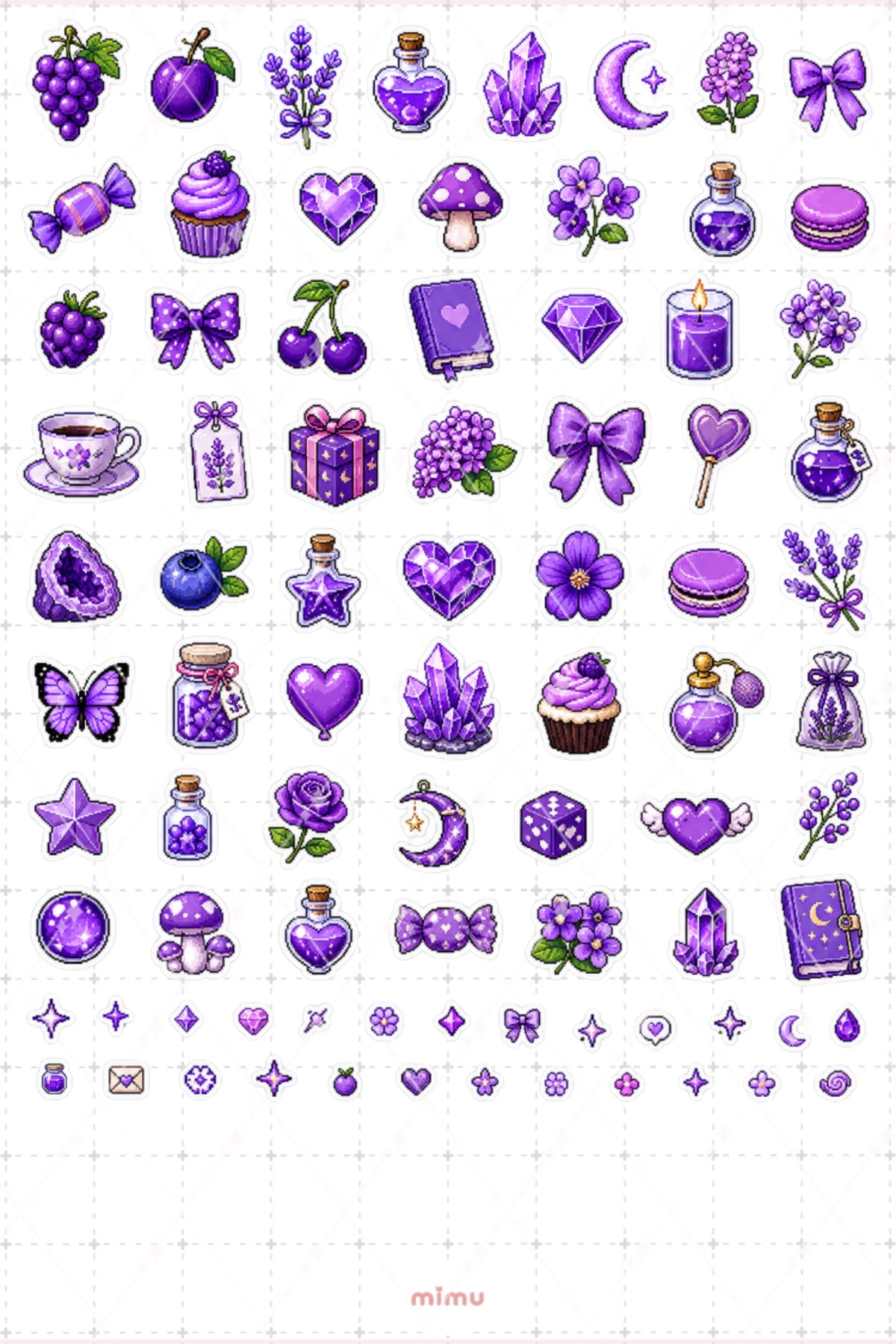 Pixel Art Mor Renk Sticker Seti Purple Estetik Renk Temalı Dekoratif 2'li Etiket