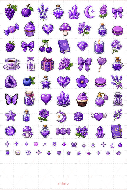Pixel Art Mor Renk Sticker Seti Purple Estetik Renk Temalı Dekoratif 2'li Etiket