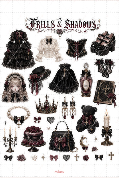 Gothic Lolita Doll Sticker Seti Siyah Bordo Dantel Gotik 2li Etiket - 2