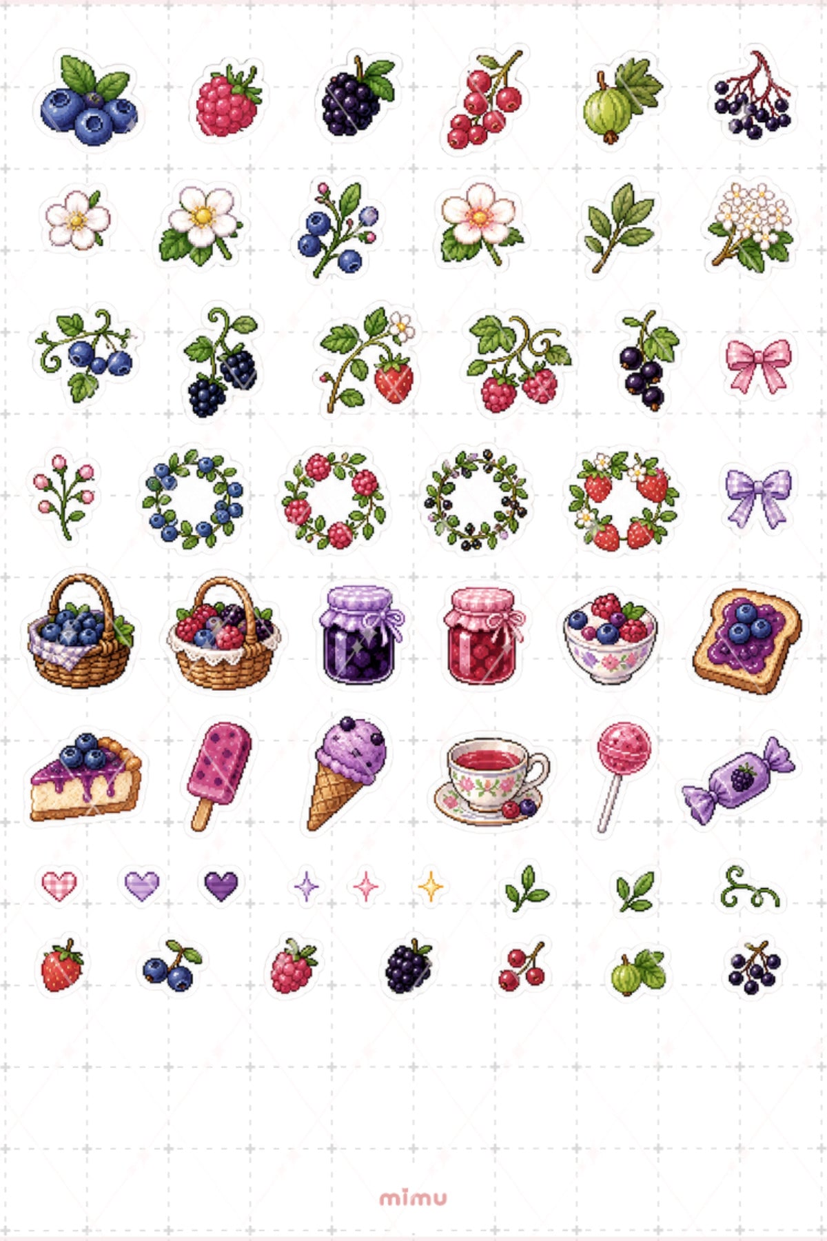 Pixel Art Orman Meyveleri Sticker Seti Berry Meyve Temalı Dekoratif 2'li Etiket