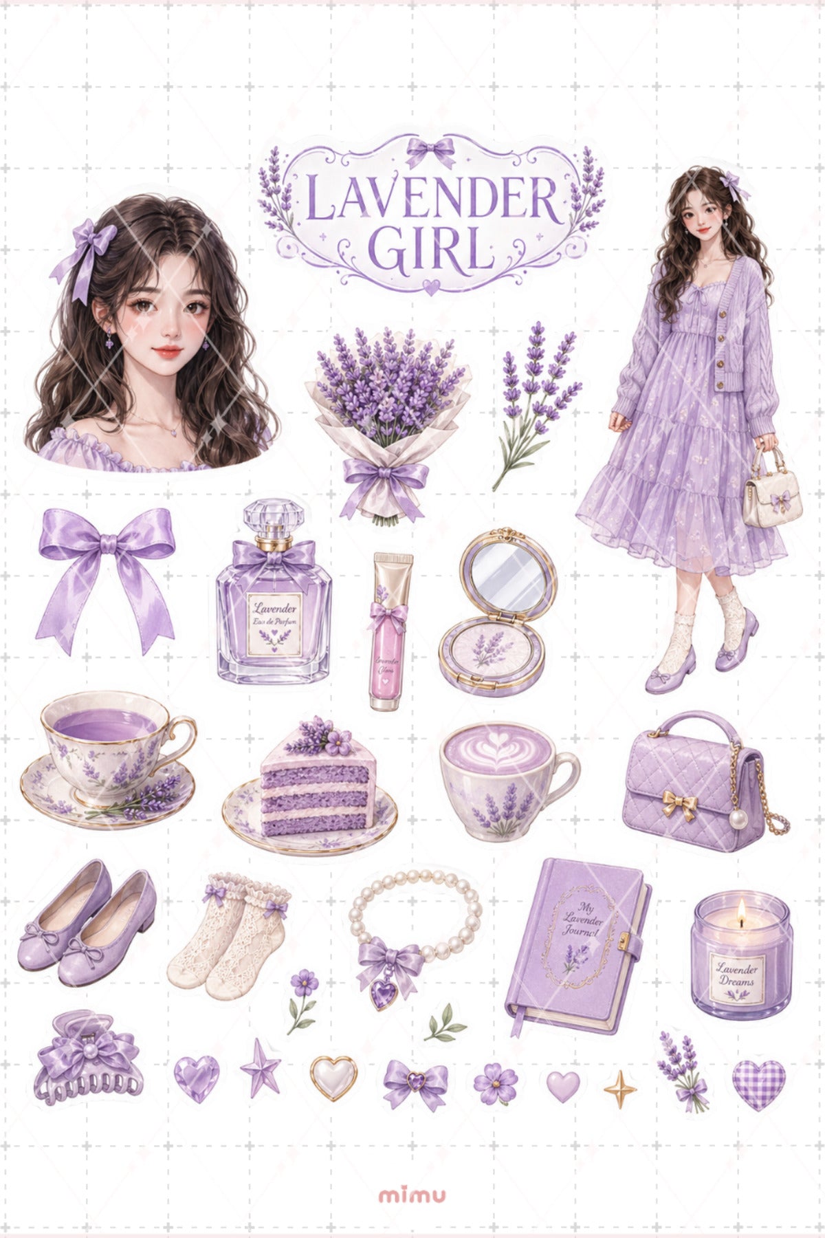 Lavender Girl Sticker Seti Mor Lavanta Kız Temalı 2li Dekoratif Etiket - 2