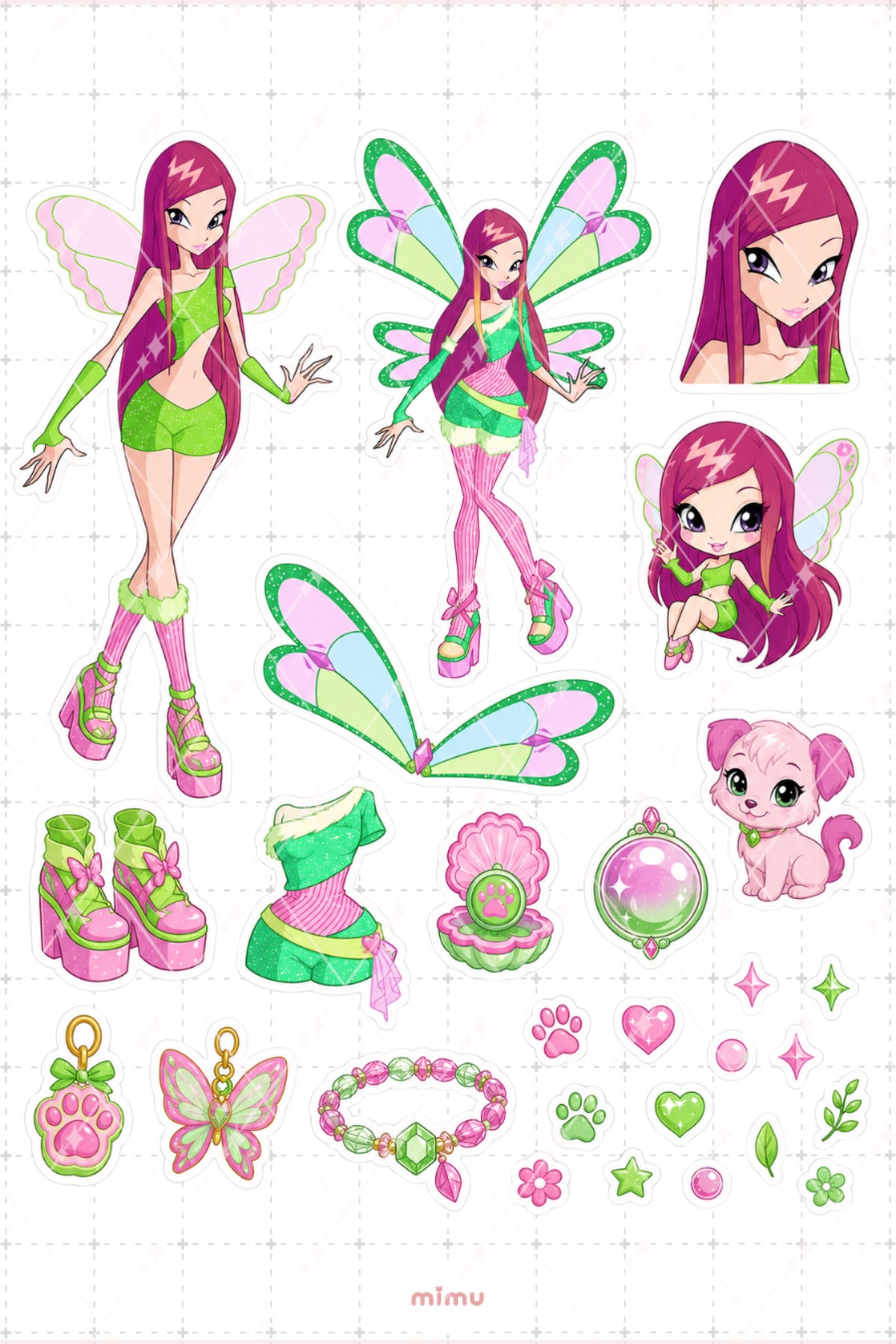 Roxy Hayvan Perisi Sticker Seti Winx Club, Etiket Sihirli Kız Temalı 2li Etiket