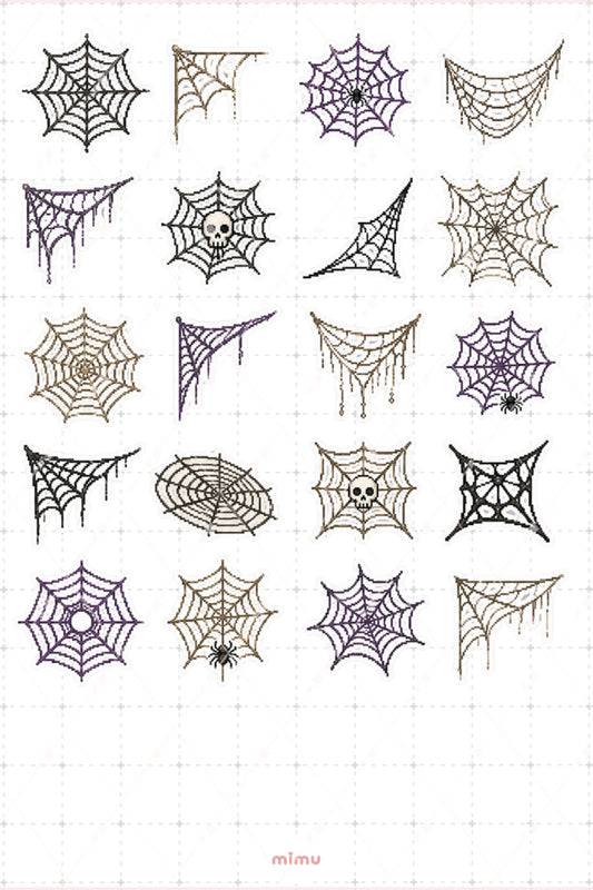 Pixel Art Halloween Sticker Seti Örümcek Ağı Temalı Dekoratif 2'li Etiket