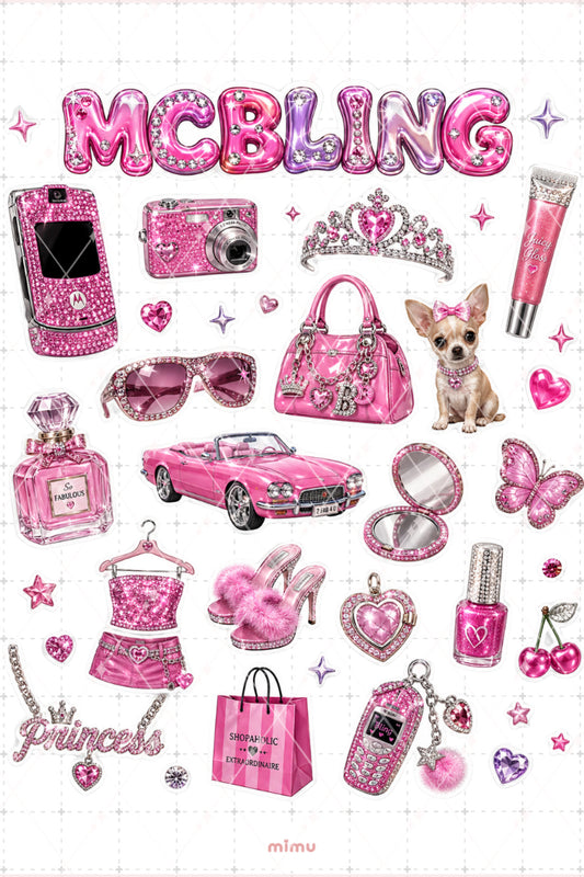 McBling Sticker Seti Pembe Taşlı Y2K Bling Estetik 2li Etiket