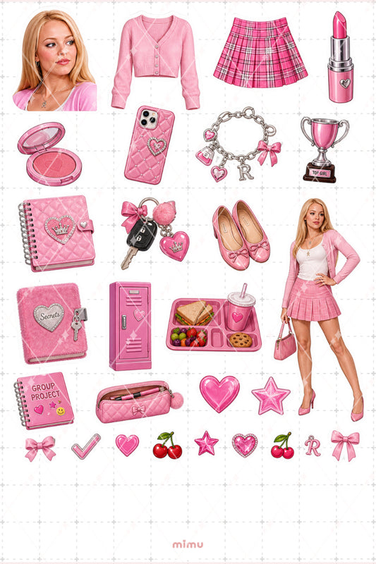 Regina George Sticker Seti Pembe Okul Kızı Temalı Dekoratif 2'li Etiket