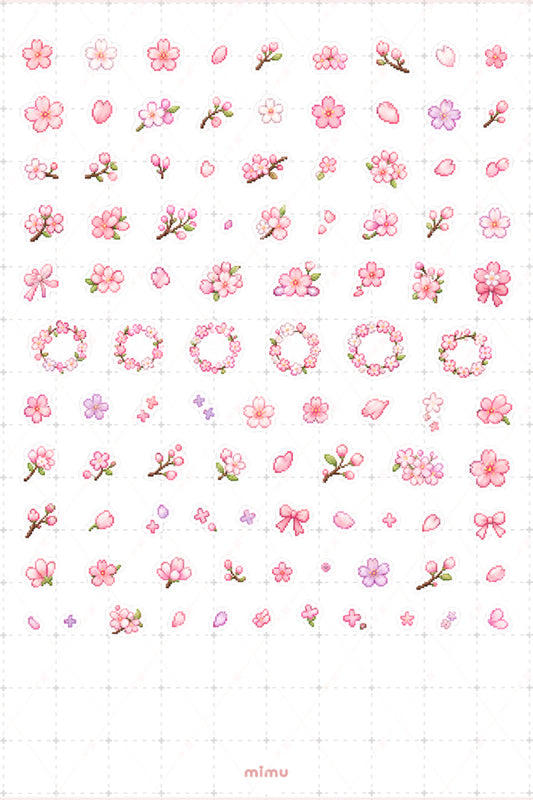 Pixel Art Sakura Sticker Seti Kiraz Çiçeği Japonya Temalı Dekoratif 2'li Etiket