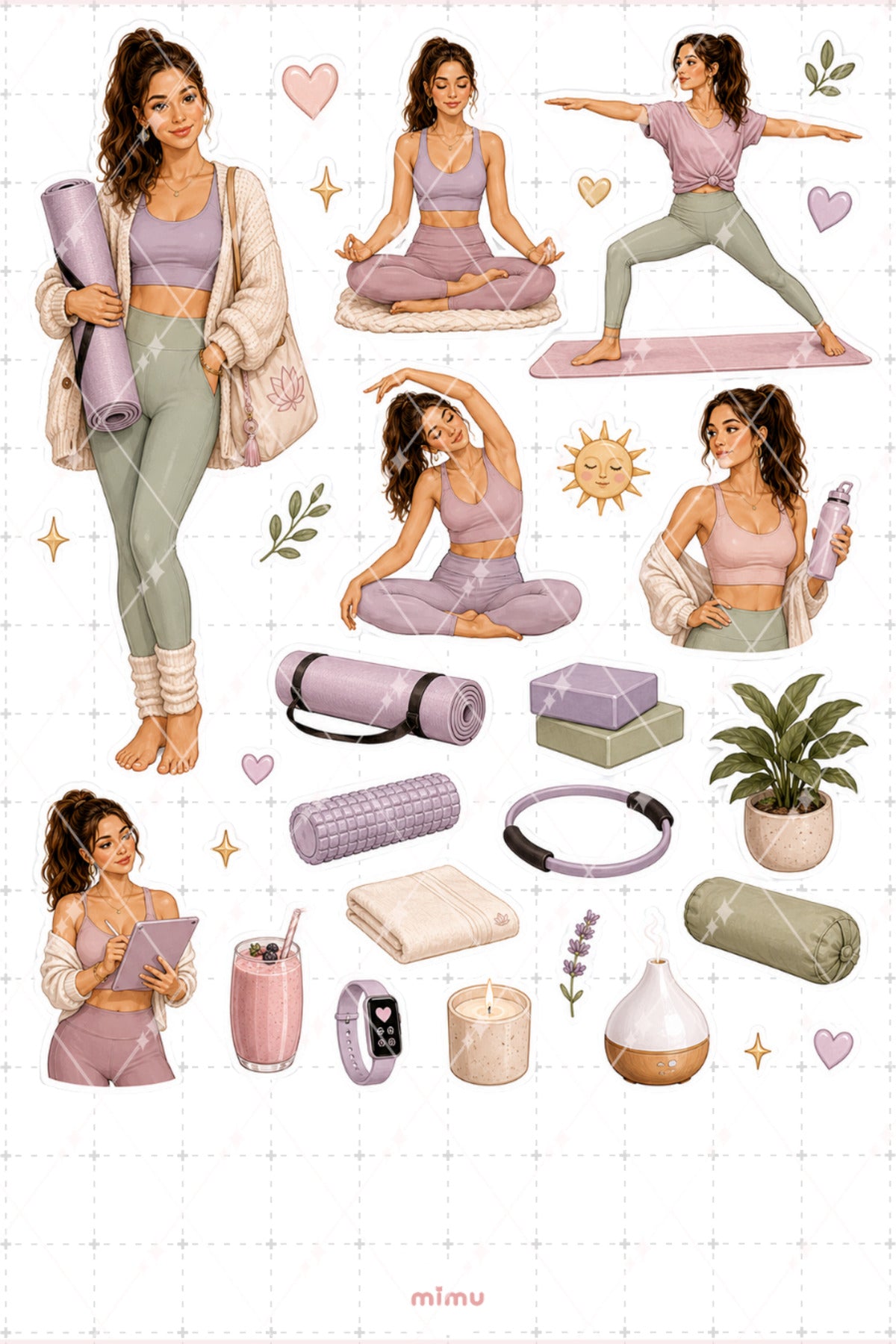 Yoga Eğitmeni Kız Sticker Seti Wellness Pilates Meditasyon Temalı Dekoratif 2'li Etiket