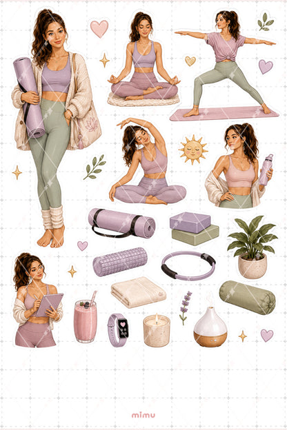 Yoga Eğitmeni Kız Sticker Seti Wellness Pilates Meditasyon Temalı Dekoratif 2'li Etiket