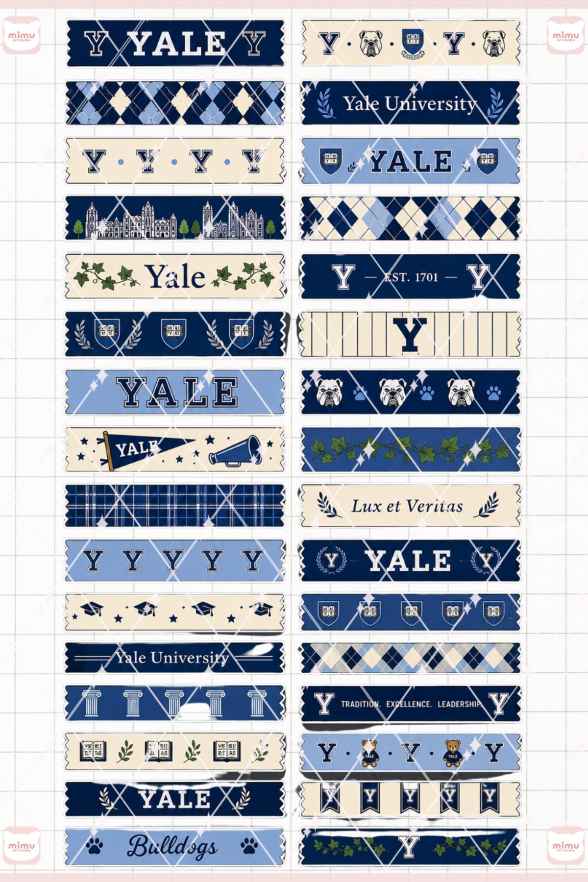 Yale Temalı Washi Tape Seti Estetik Etiket Defter Günlük Scrapbook Süslemesi
